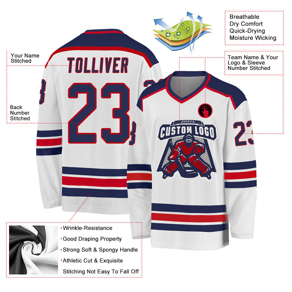Custom Hockey Jersey - White Navy-Red