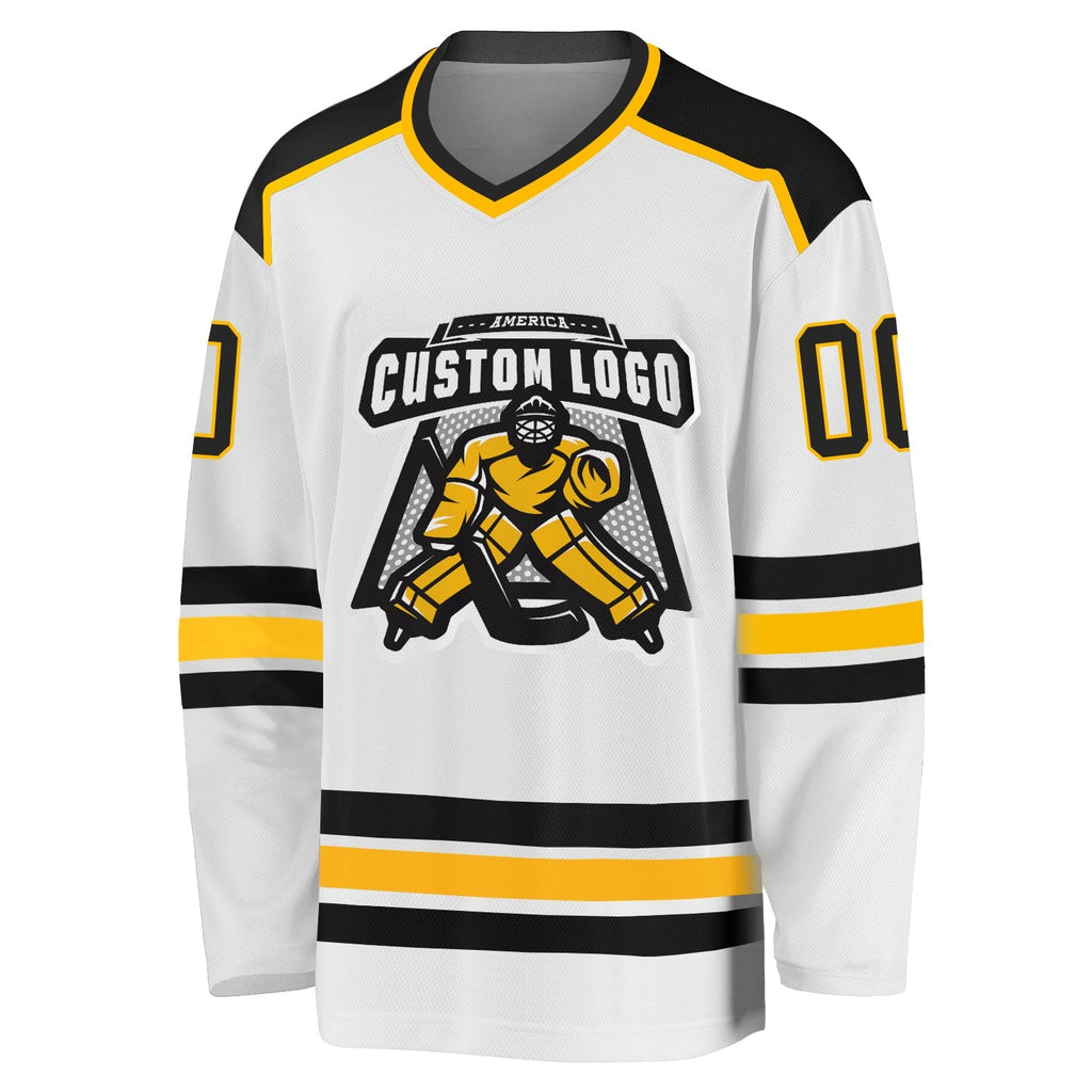 Custom Hockey Jersey - White Black-Gold - Style White1049