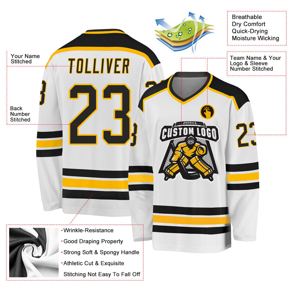 Custom Hockey Jersey - White Black-Gold - Style White1049