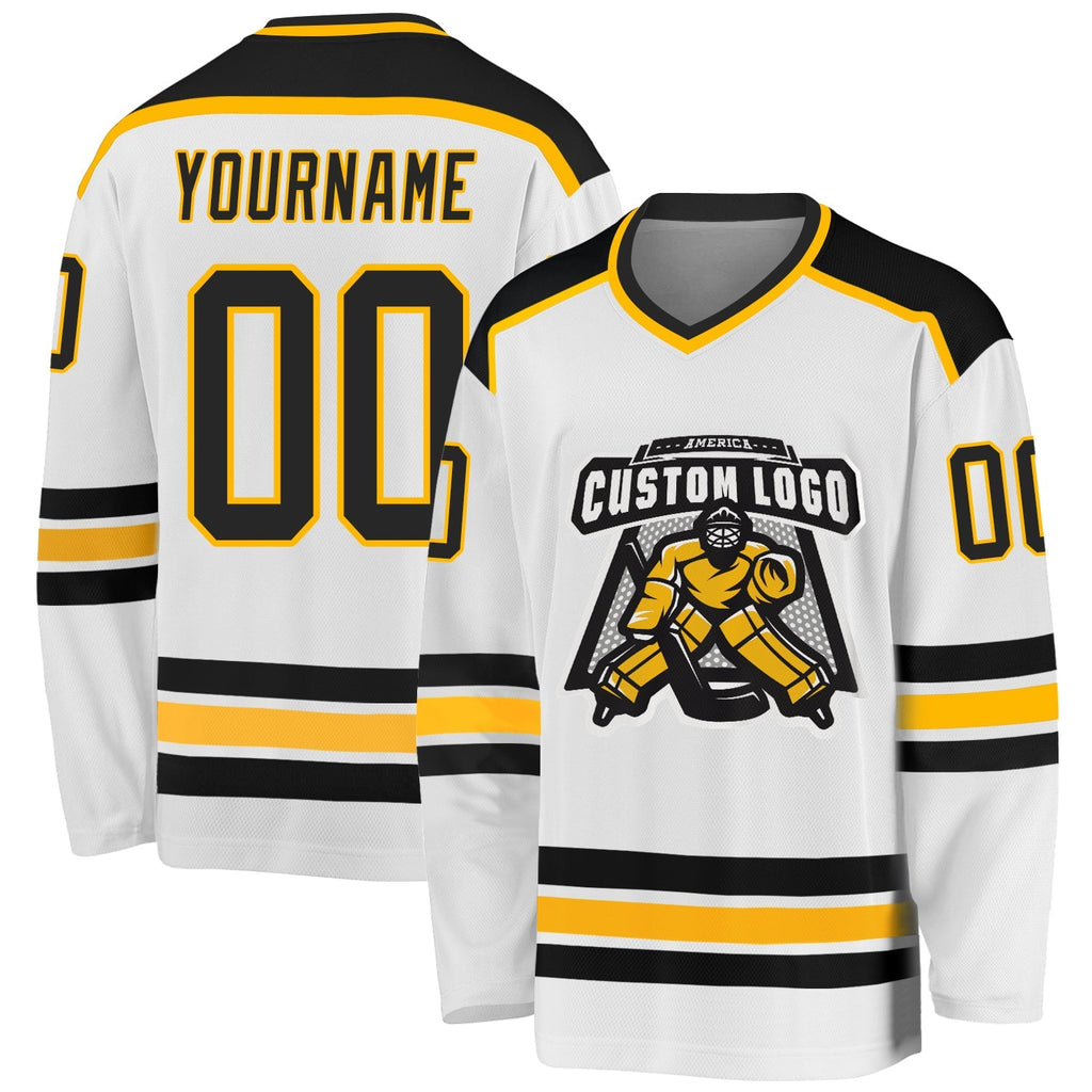 Custom Hockey Jersey - White Black-Gold - Style White1049