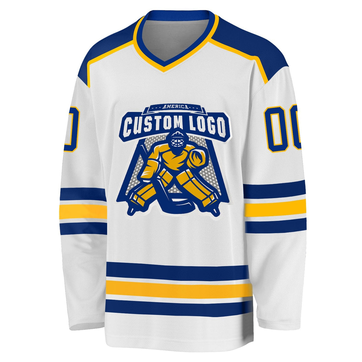 Custom Hockey Jersey - White Royal-Gold - Style White1051