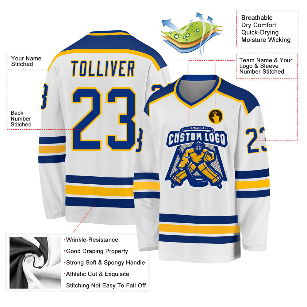 Custom Hockey Jersey - White Royal-Gold - Style White1051