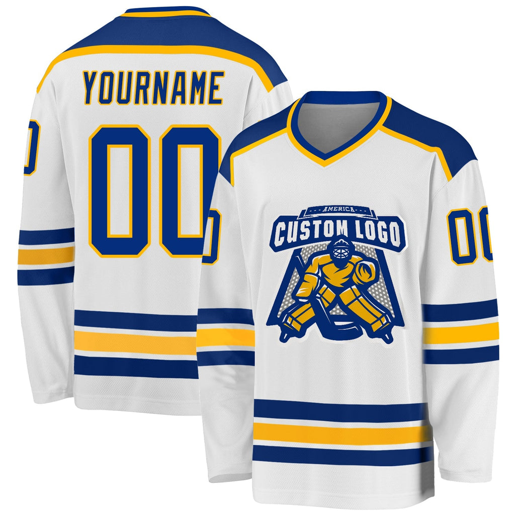 Custom Hockey Jersey - White Royal-Gold - Style White1051
