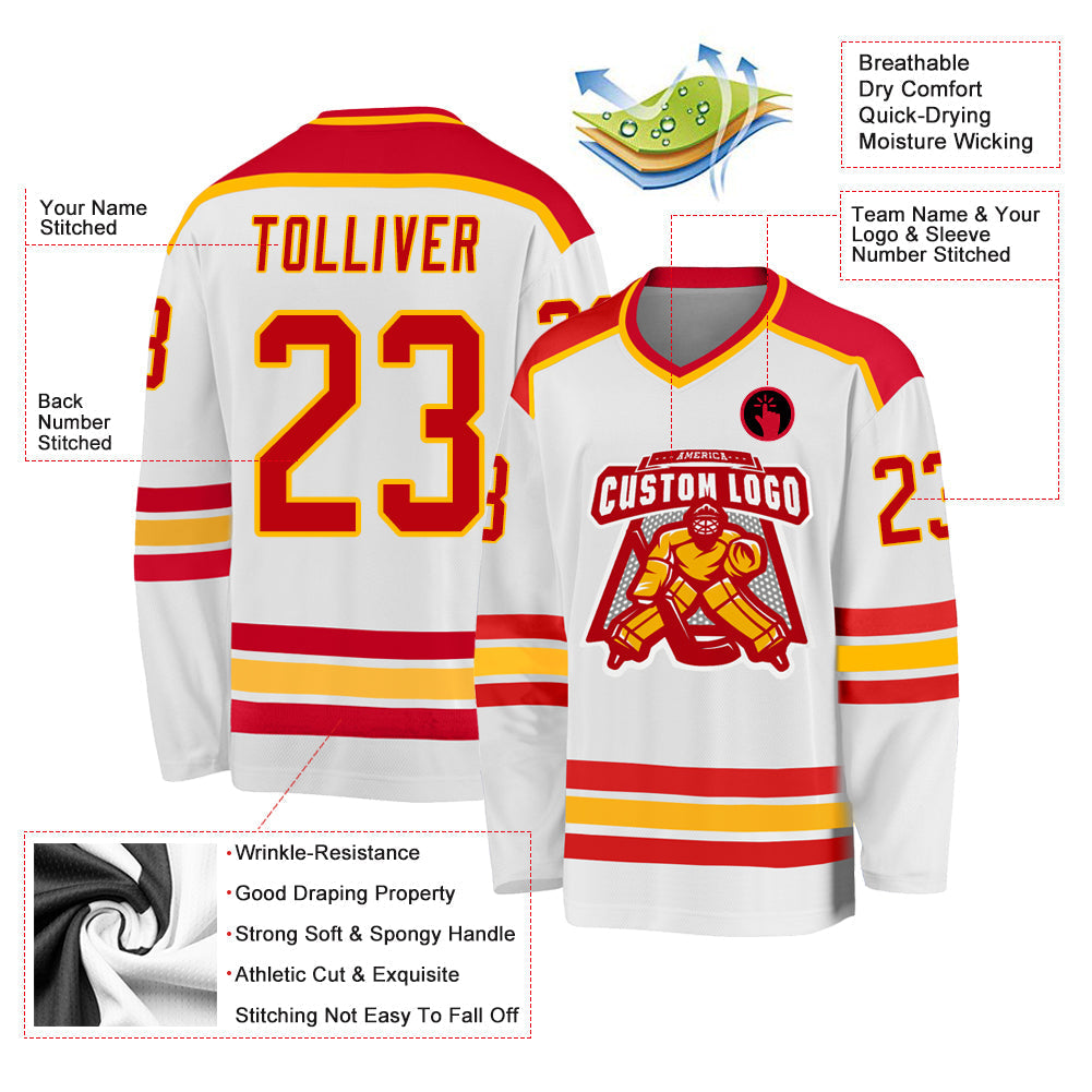 Custom Hockey Jersey - White Red-Gold - Style White1052