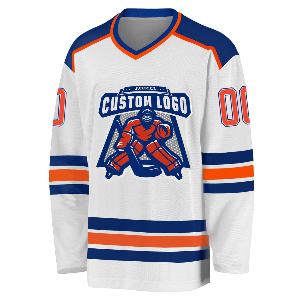 Custom Hockey Jersey - White Orange-Royal