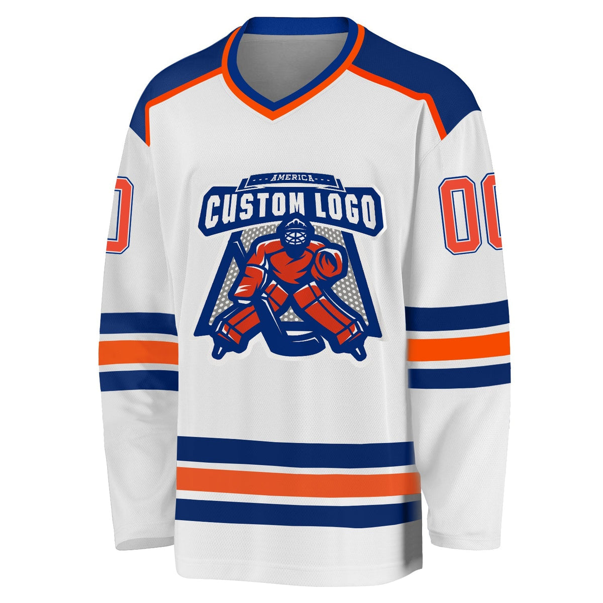 Custom Hockey Jersey - White Orange-Royal