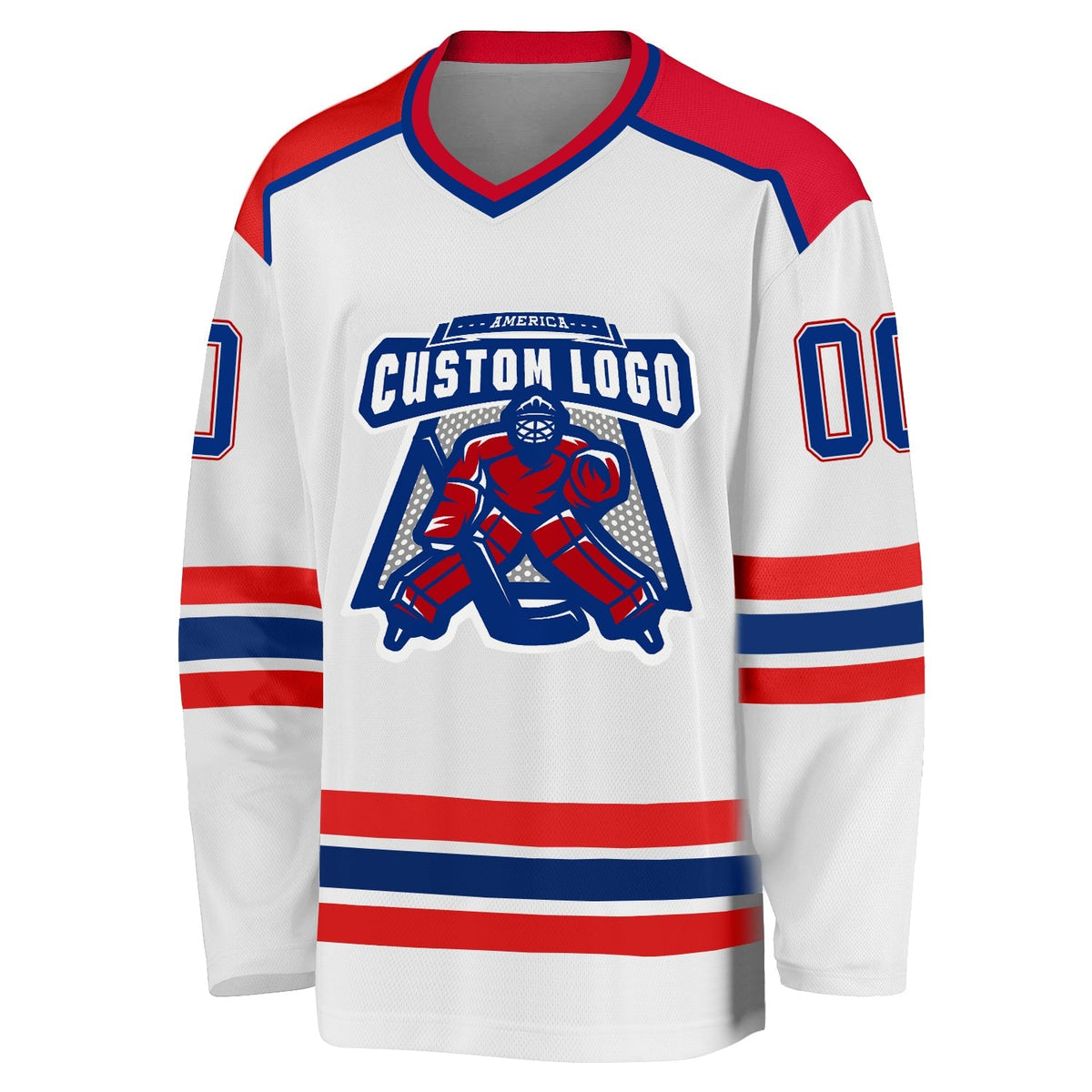 Custom Hockey Jersey - White Royal-Red - Style White1059