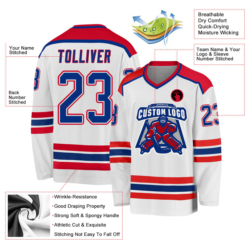 Custom Hockey Jersey - White Royal-Red - Style White1059
