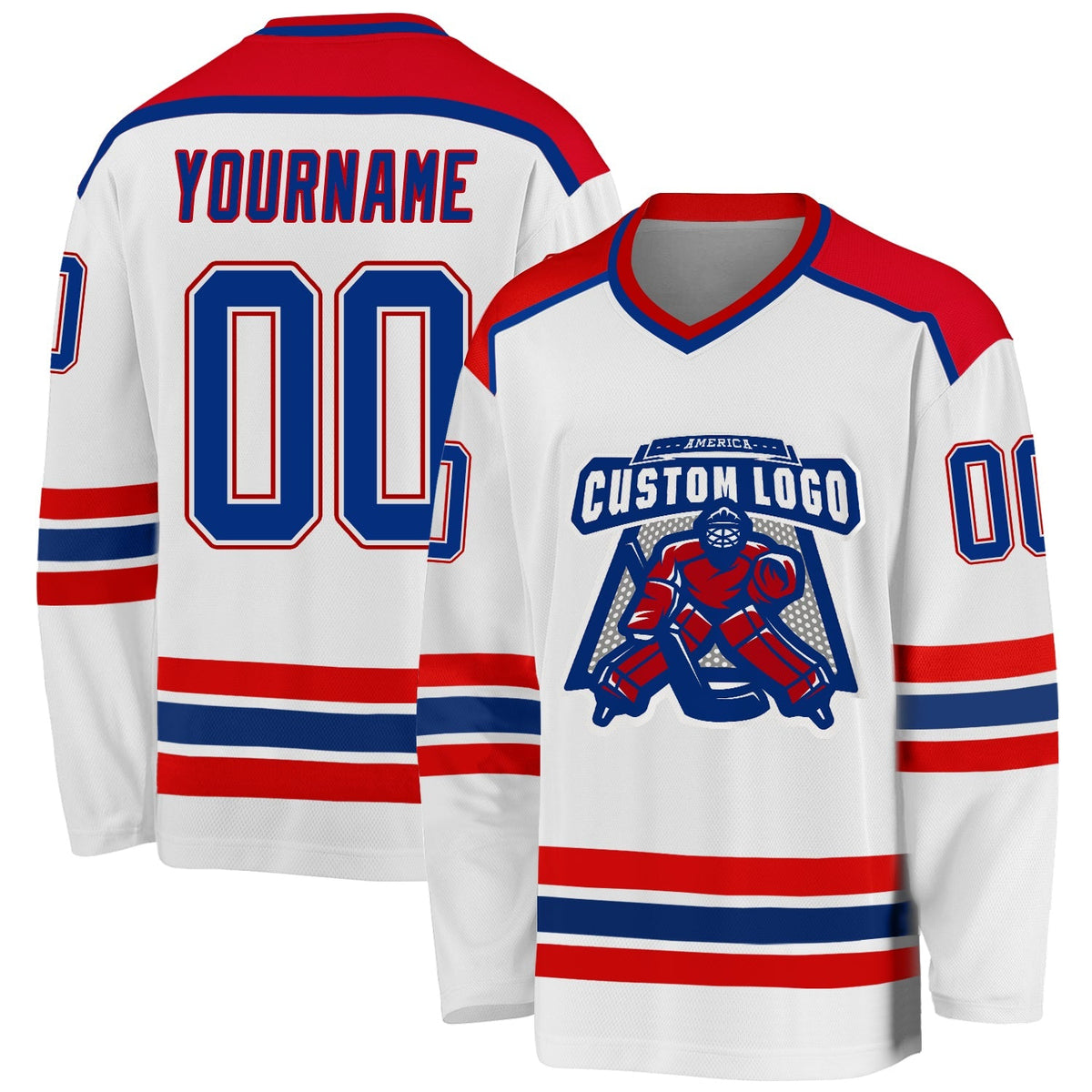 Custom Hockey Jersey - White Royal-Red - Style White1059