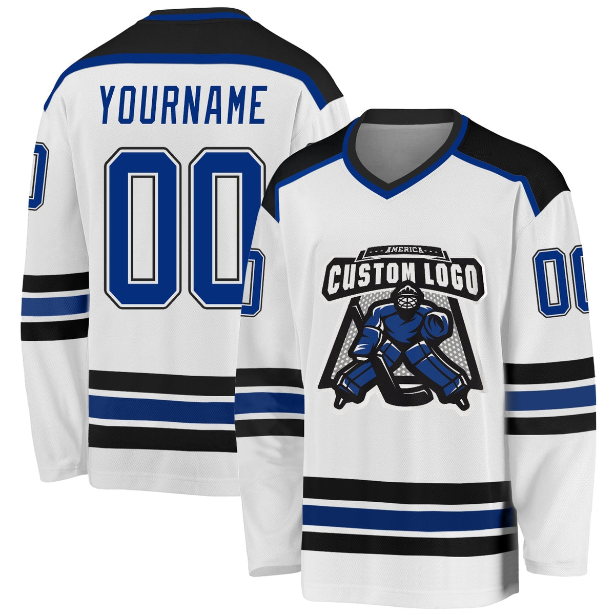 Custom Hockey Jersey - White Royal-Black