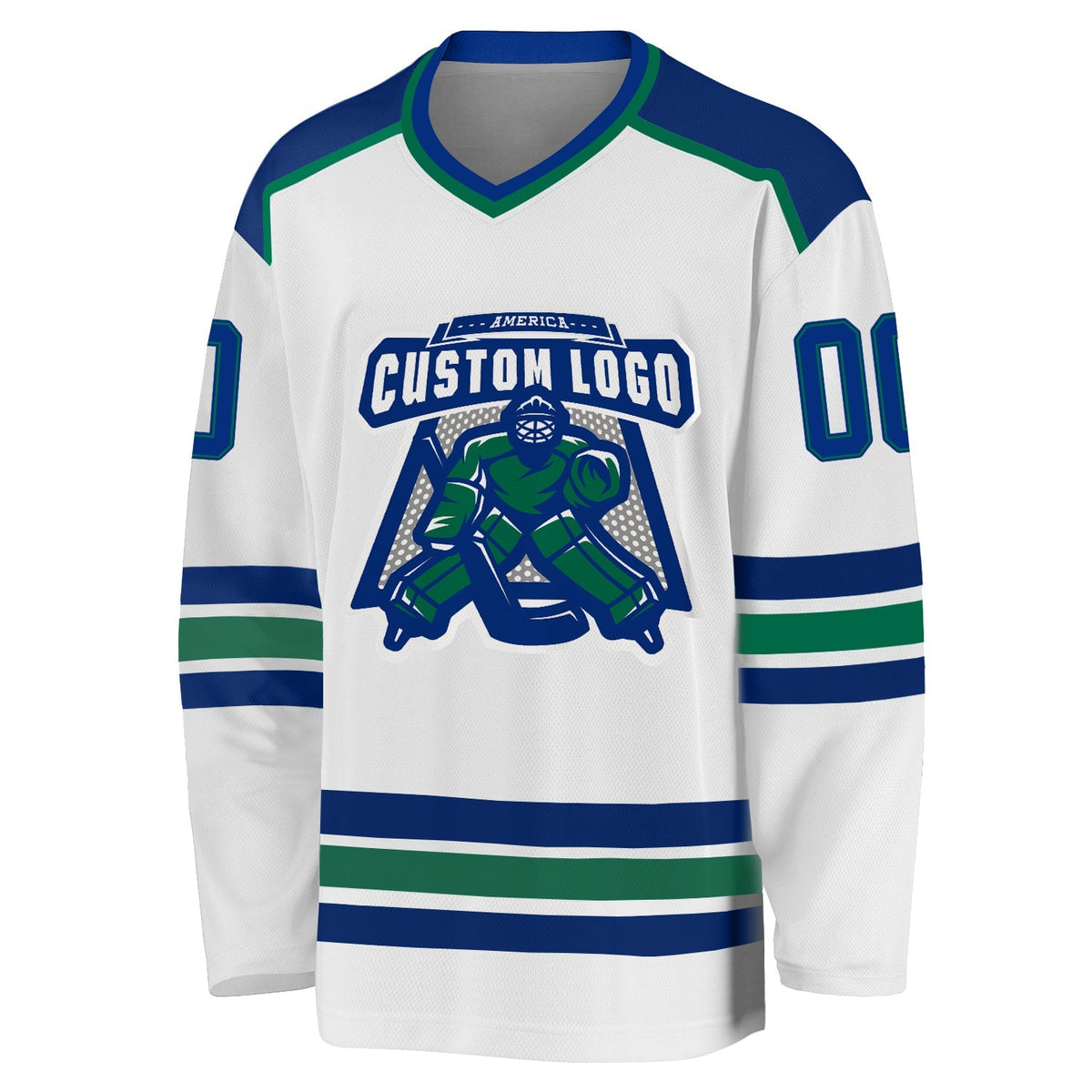 Custom Hockey Jersey - White Royal-Kelly Green - Style White1062