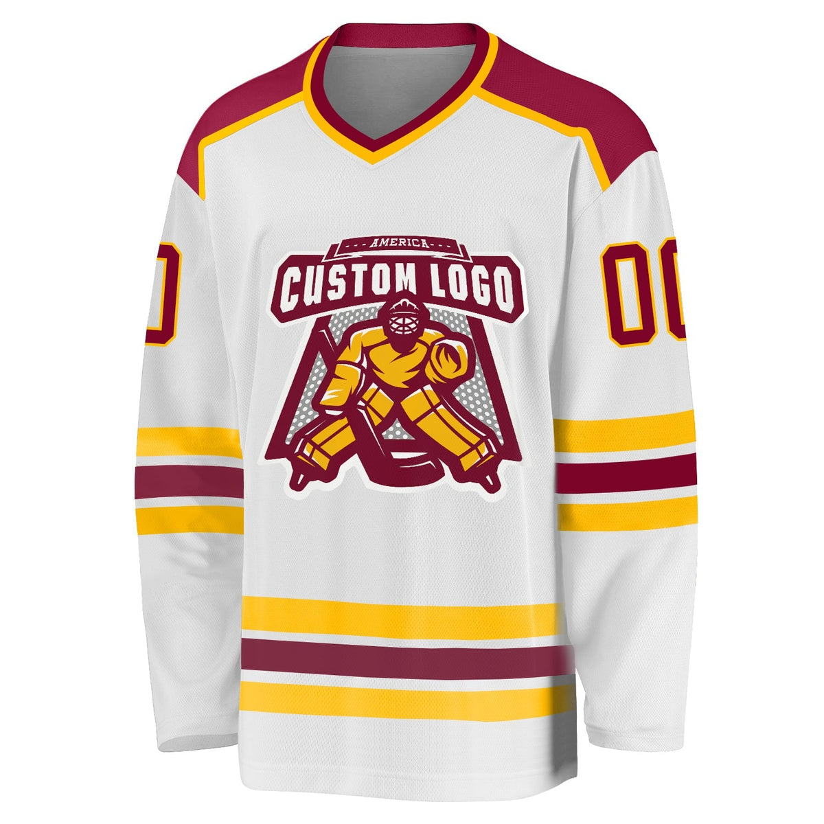 Custom Hockey Jersey - White Maroon-Gold - Style White1064