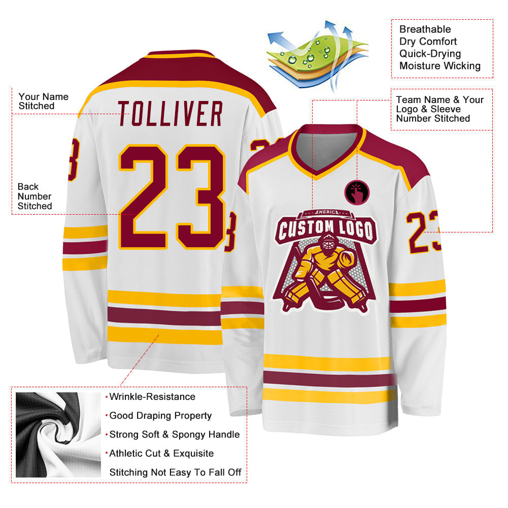 Custom Hockey Jersey - White Maroon-Gold - Style White1064