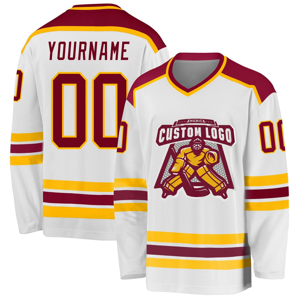 Custom Hockey Jersey - White Maroon-Gold - Style White1064