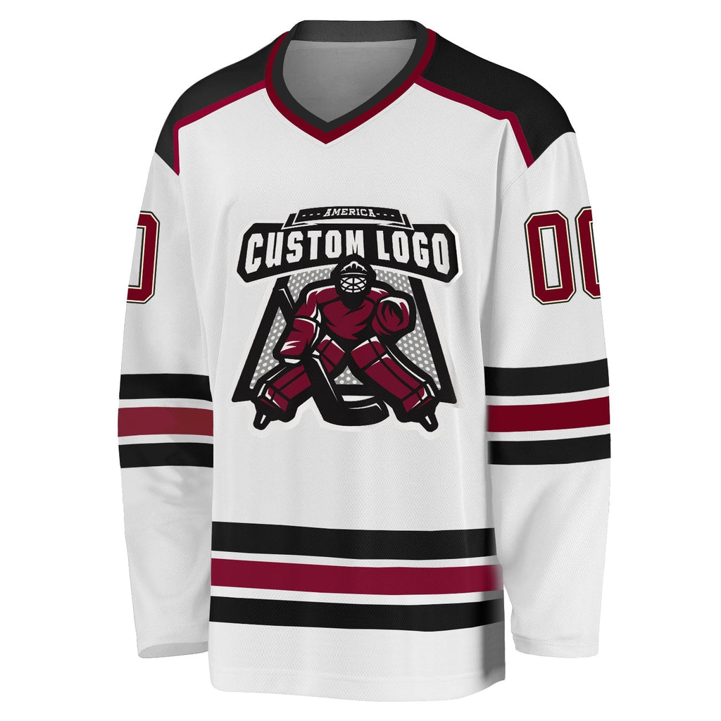 Custom Hockey Jersey - White Maroon Cream-Black