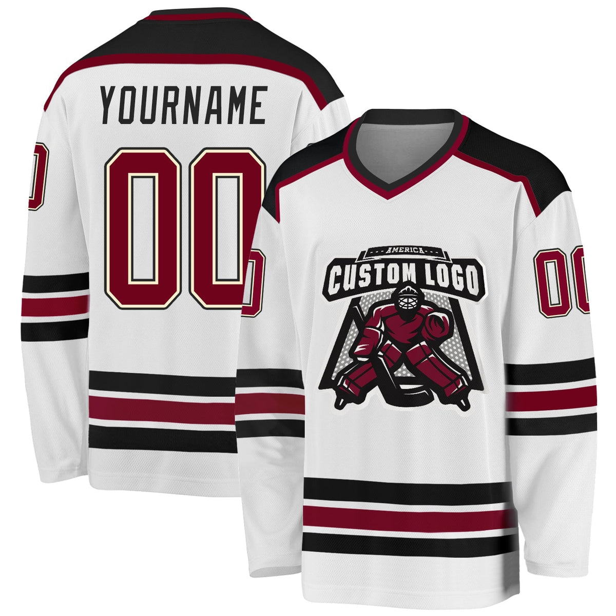 Custom Hockey Jersey - White Maroon Cream-Black