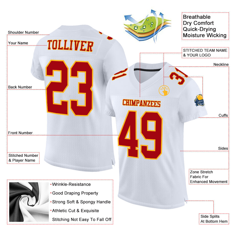 Custom Football Jersey - White Red-Gold Mesh
