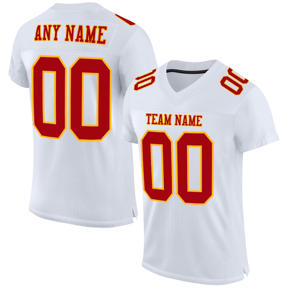 Custom Football Jersey - White Red-Gold Mesh