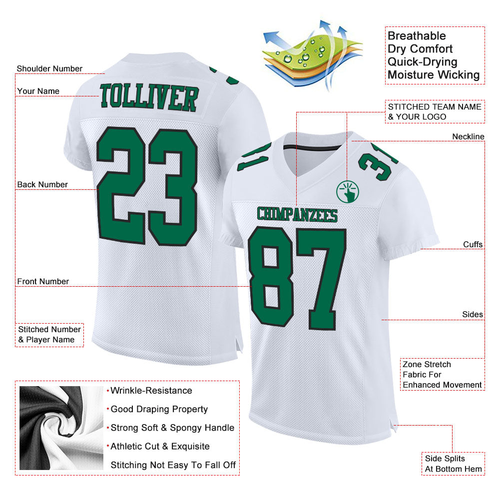 Custom Football Jersey - White Kelly Green-Black Mesh - Style White1127