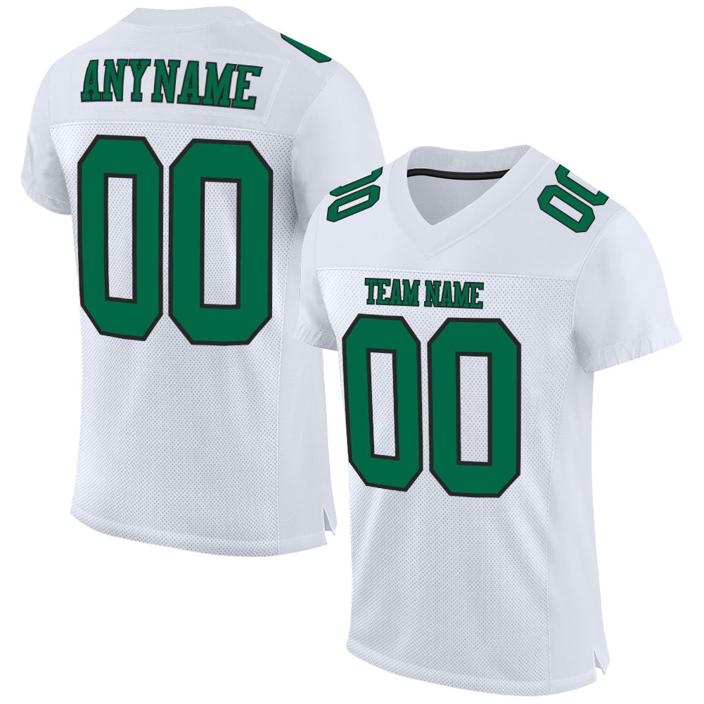 Custom Football Jersey - White Kelly Green-Black Mesh - Style White1127