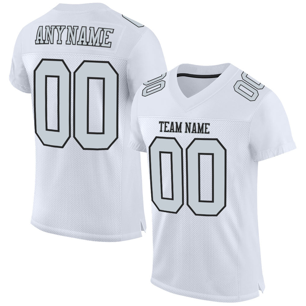 Custom Football Jersey - White Silver-Black Mesh - Style White1131