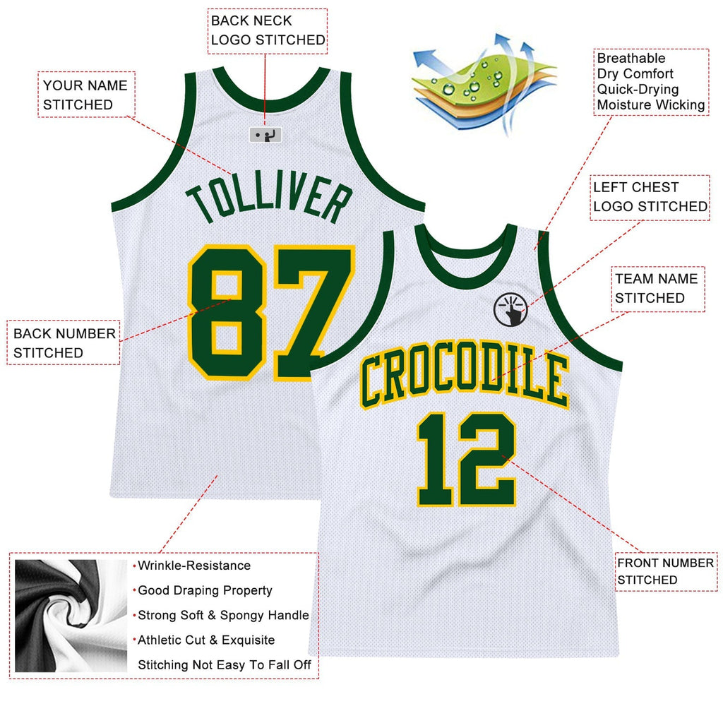 Custom Basketball Jersey - White Green-Gold Throwback