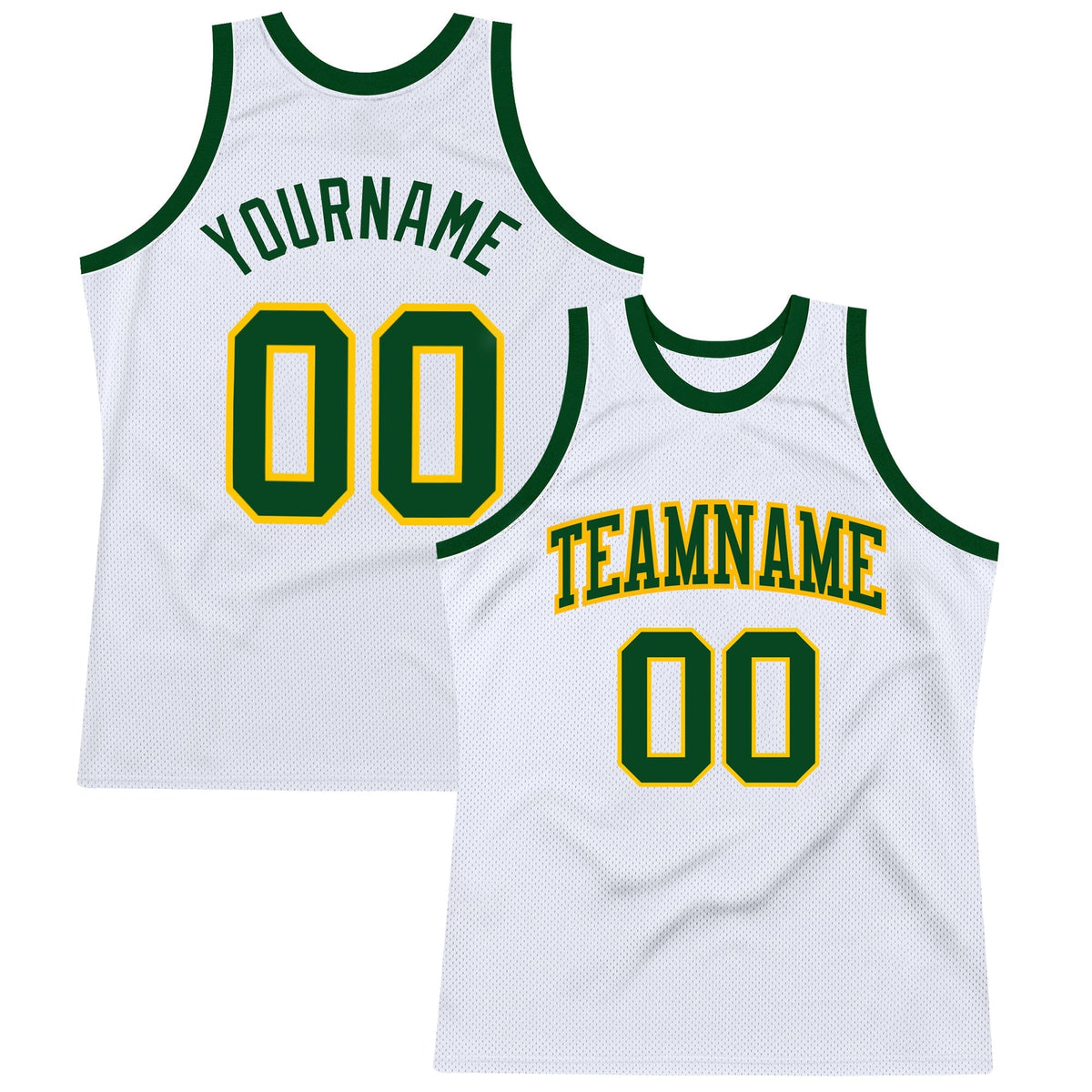 Custom Basketball Jersey - White Green-Gold Throwback
