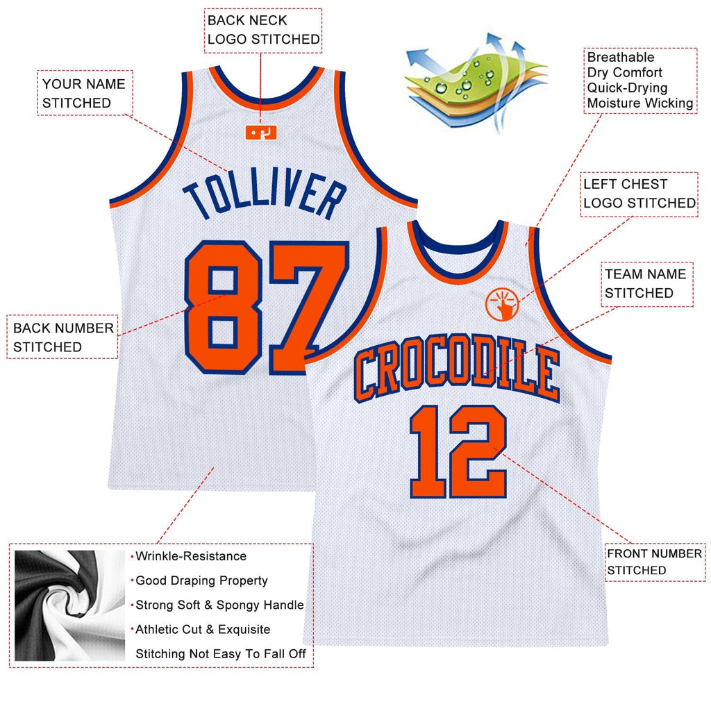 Custom Basketball Jersey - White Orange-Royal Throwback - Style White1150