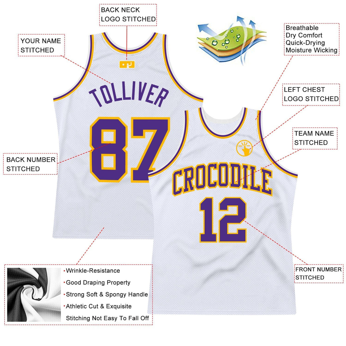 Custom Basketball Jersey - White Purple-Gold Throwback - Style White1153
