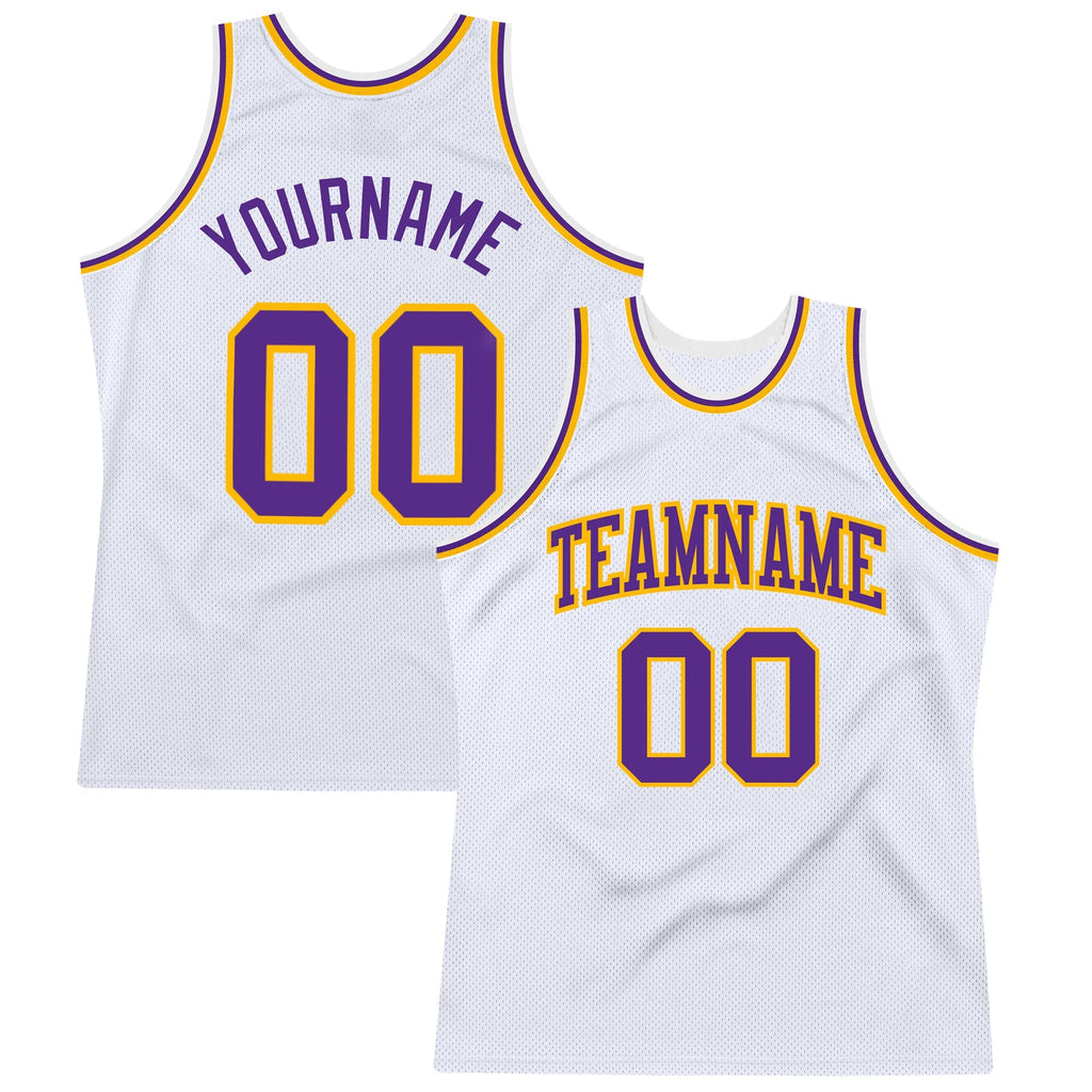 Custom Basketball Jersey - White Purple-Gold Throwback - Style White1153