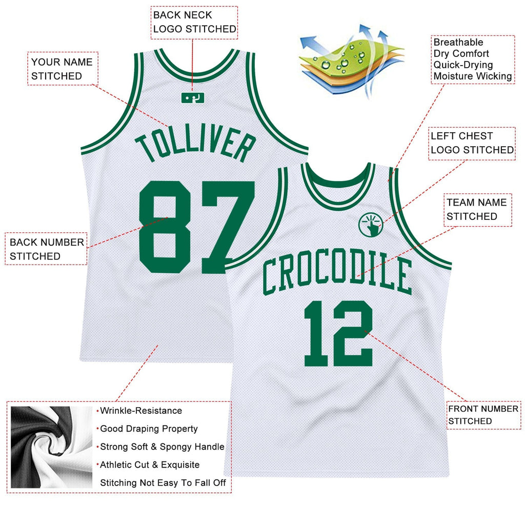 Custom Basketball Jersey - White Kelly Green Throwback