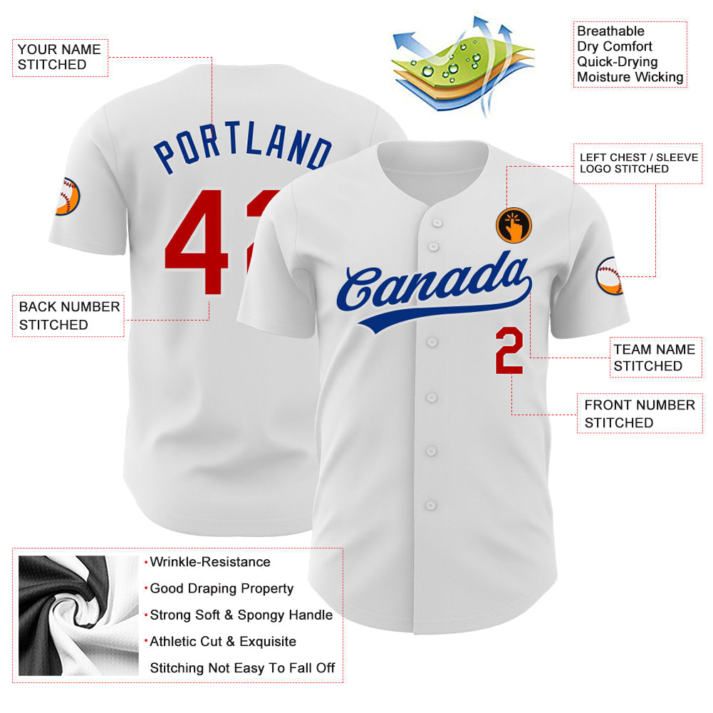 Custom Baseball Jersey - White Red-Royal