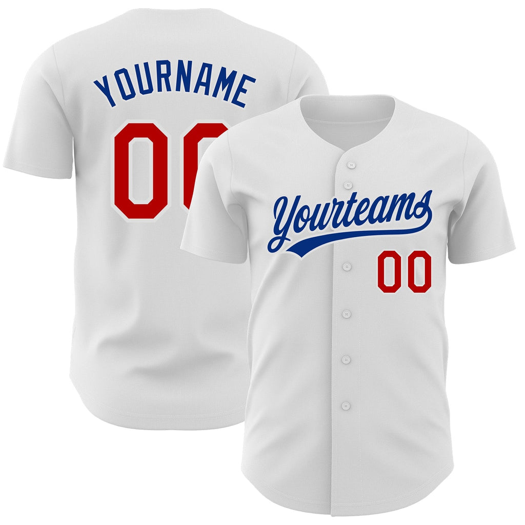 Custom Baseball Jersey - White Red-Royal