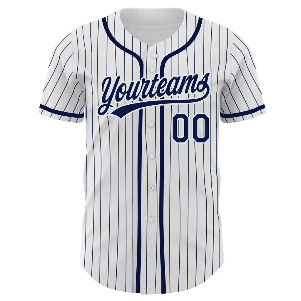 Custom Baseball Jersey - White Navy Pinstripe Navy