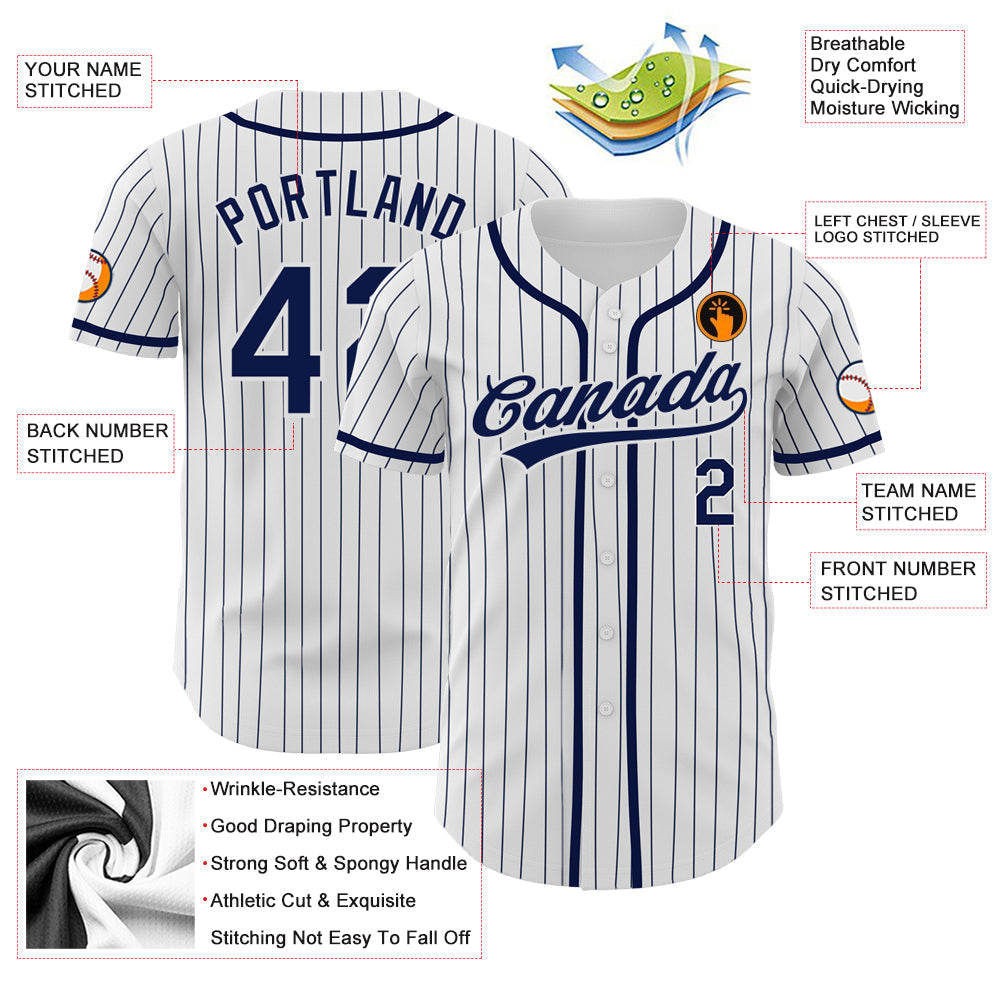 Custom Baseball Jersey - White Navy Pinstripe Navy