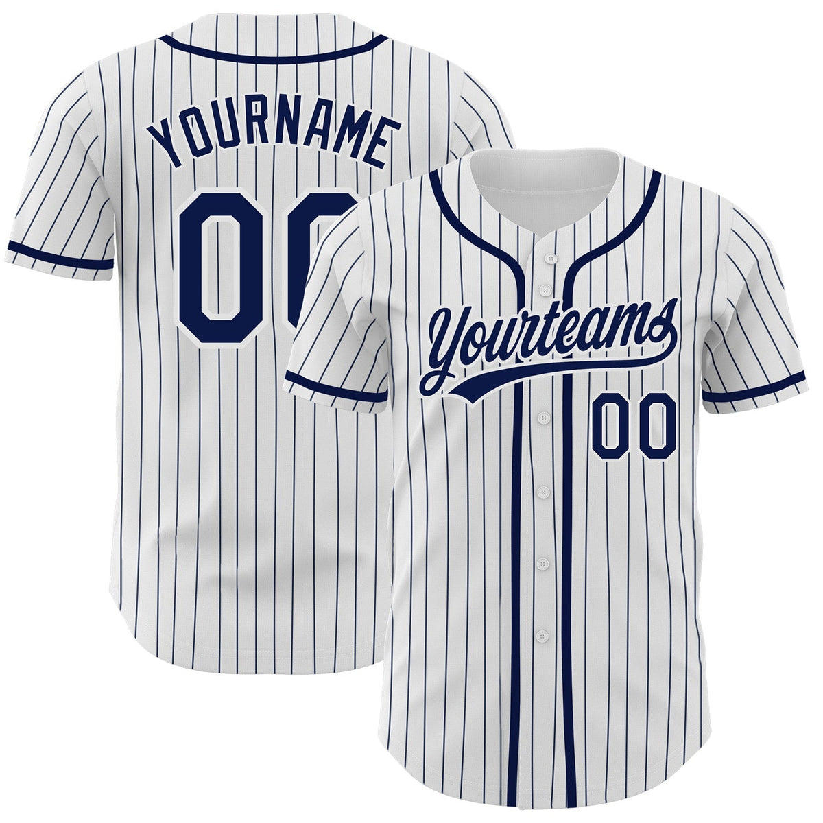 Custom Baseball Jersey - White Navy Pinstripe Navy