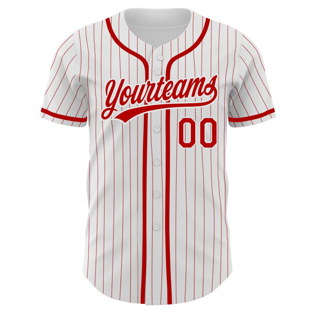 Custom Baseball Jersey - White Red Pinstripe Red