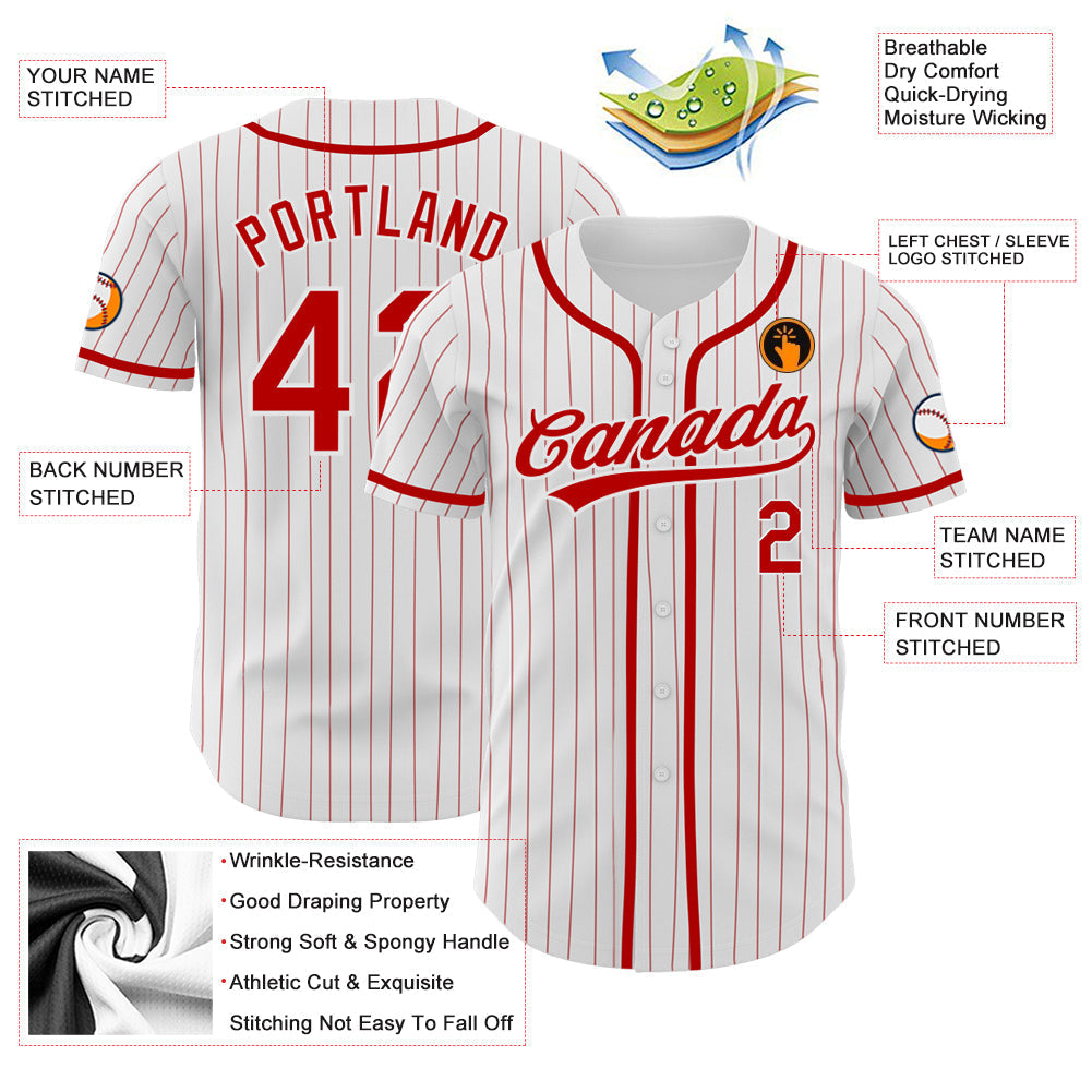 Custom Baseball Jersey - White Red Pinstripe Red