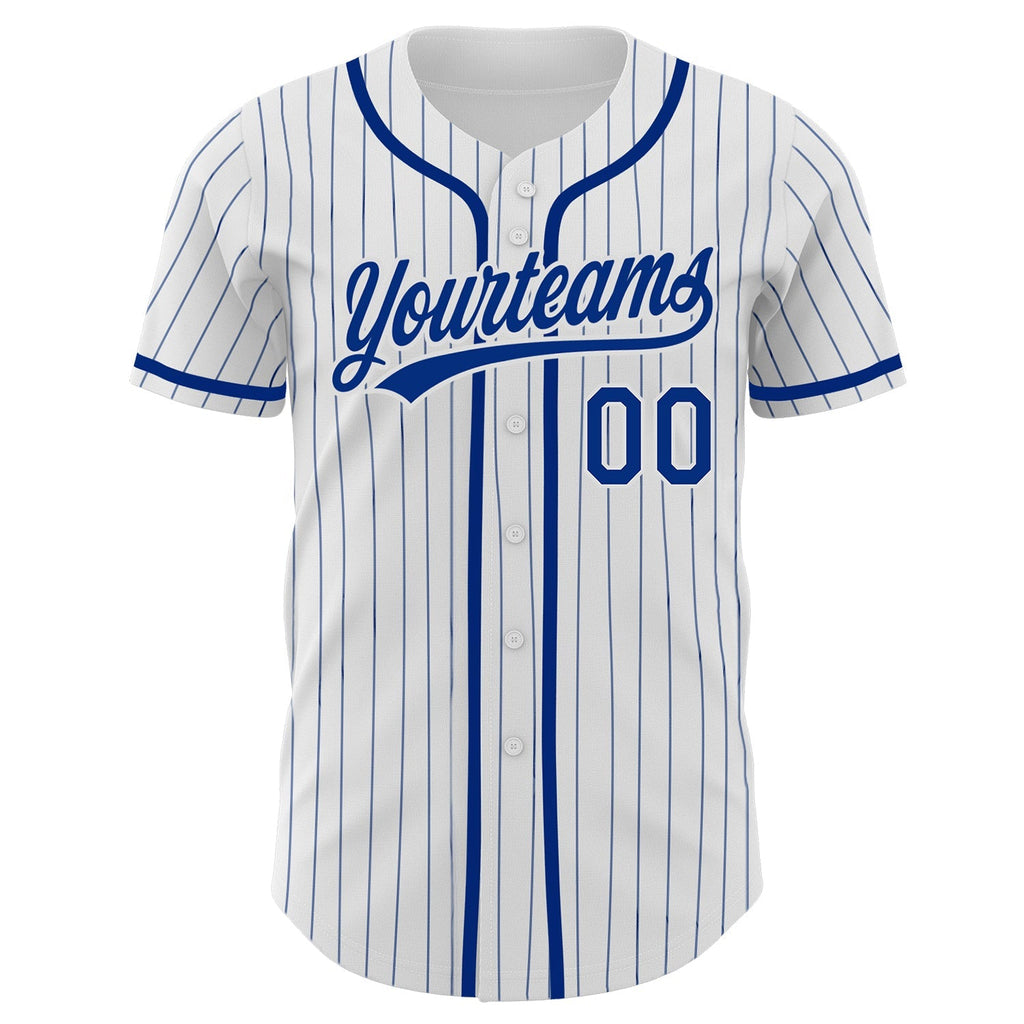 Custom Baseball Jersey - White Royal Pinstripe Royal