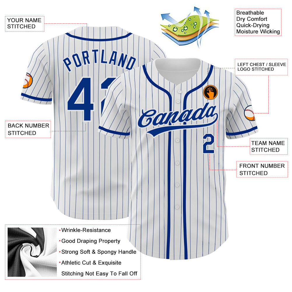 Custom Baseball Jersey - White Royal Pinstripe Royal