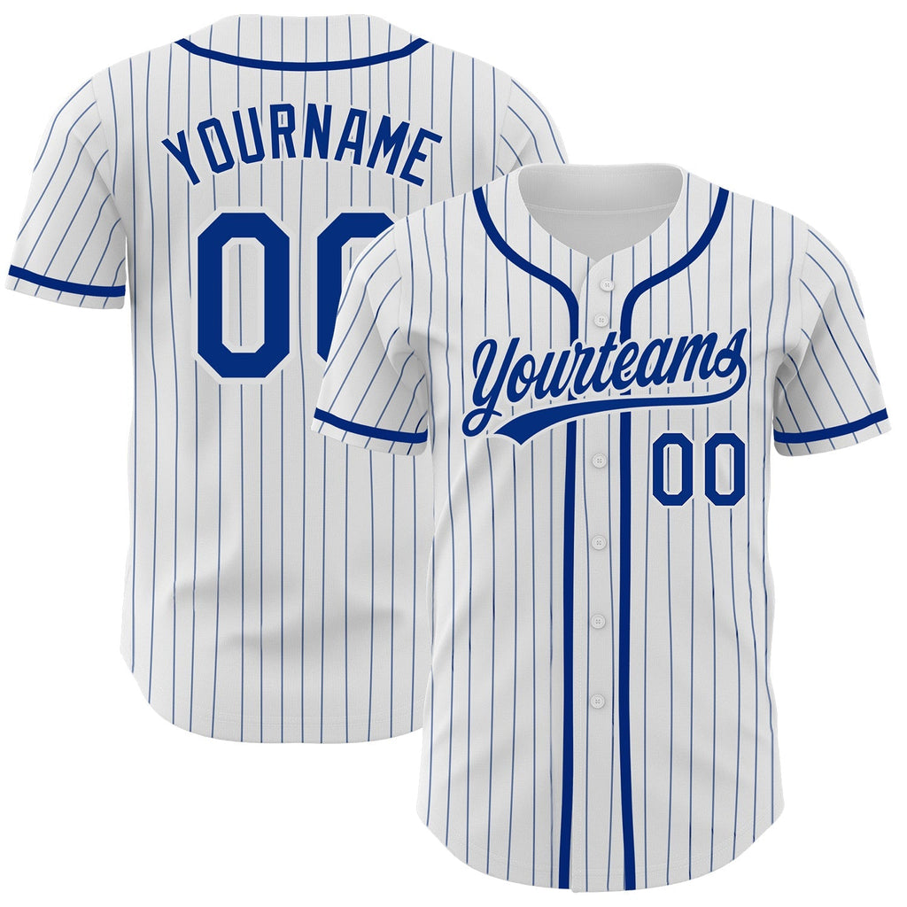 Custom Baseball Jersey - White Royal Pinstripe Royal