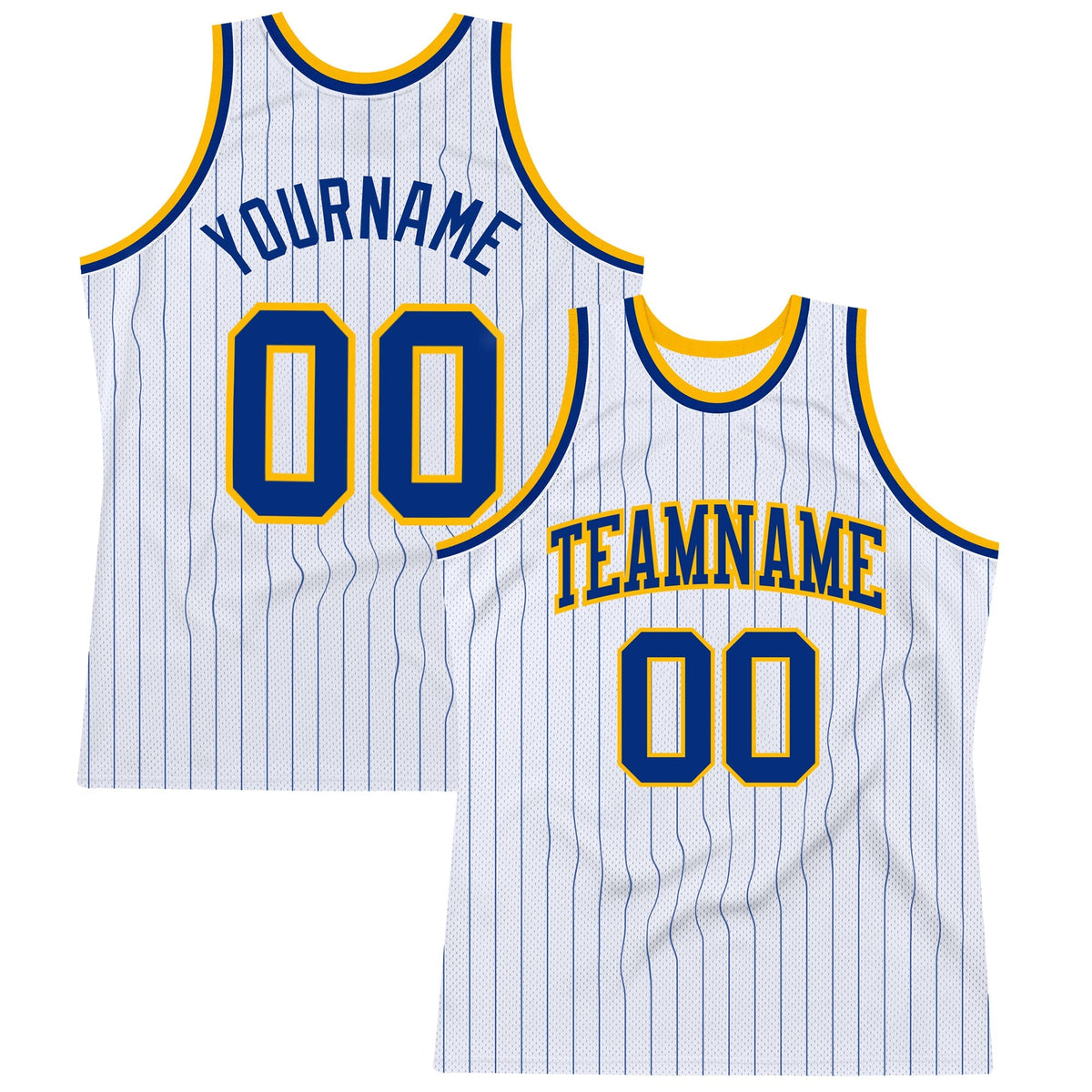 Custom Basketball Jersey - White Royal Pinstripe Royal-Gold