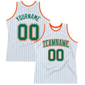 Custom Basketball Jersey - White Kelly Green Pinstripe Kelly Green-Orange