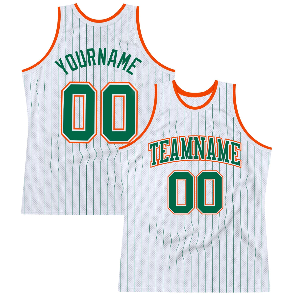 Custom Basketball Jersey - White Kelly Green Pinstripe Kelly Green-Orange