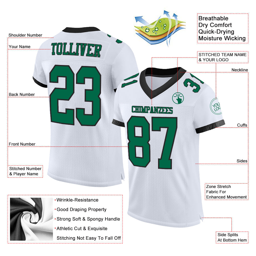Custom Football Jersey - White Kelly Green-Black Mesh - Style White1399