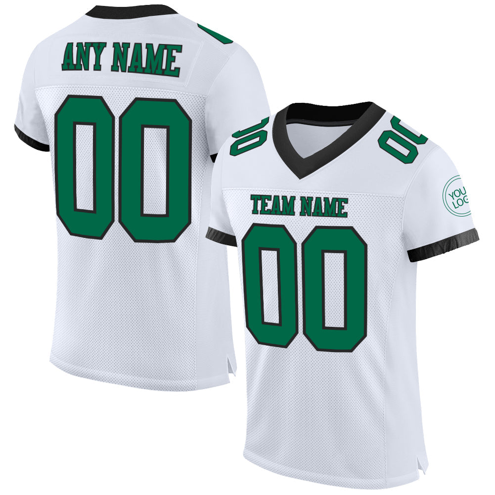 Custom Football Jersey - White Kelly Green-Black Mesh - Style White1399