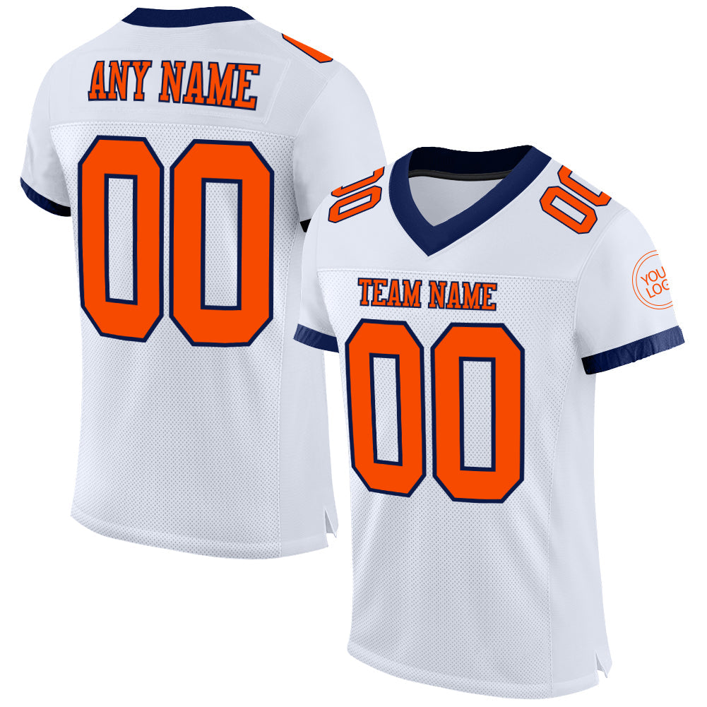 Custom Football Jersey - White Orange-Navy Mesh