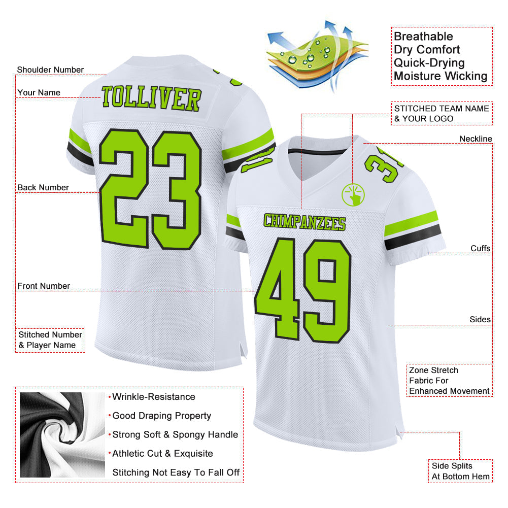 Custom Football Jersey - White Neon Green-Black Mesh