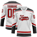 Custom Hockey Jersey - White Red-Black Lace Neck