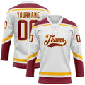Custom Hockey Jersey - White Crimson-Gold Lace Neck